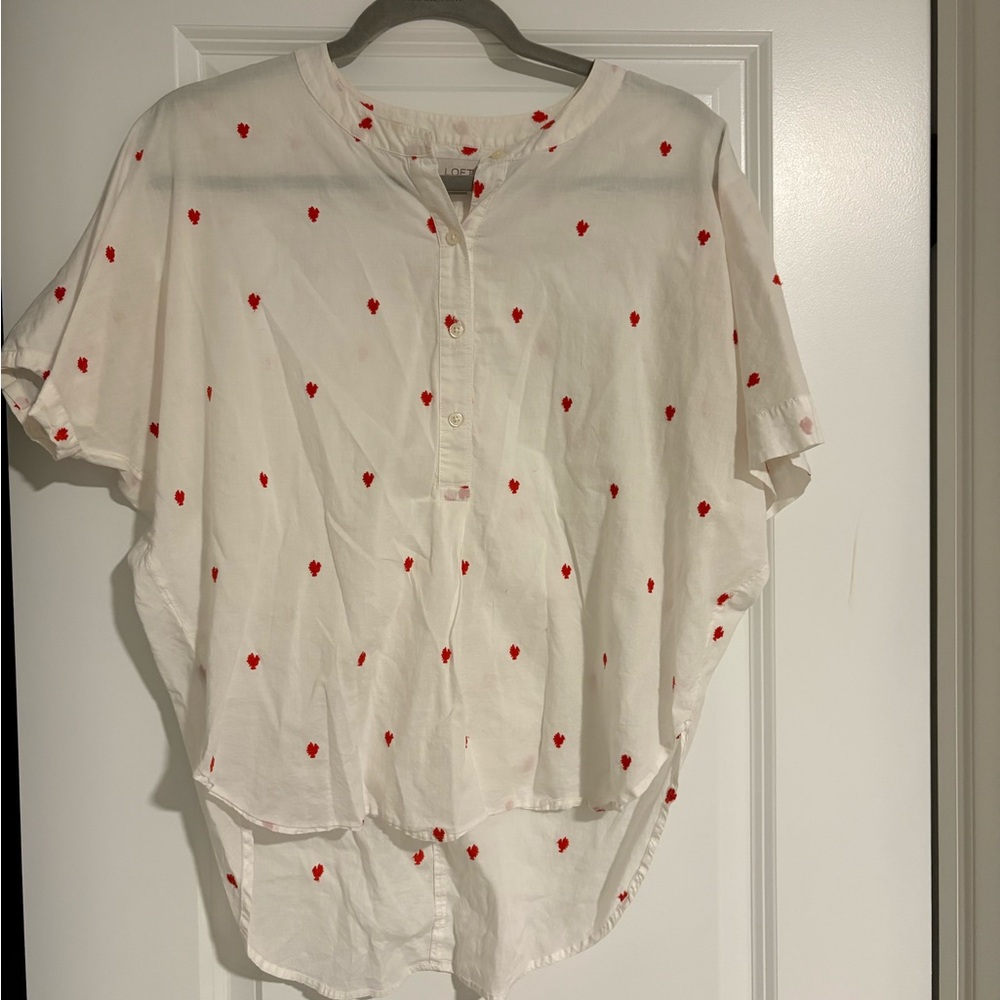 LOFT Ann Taylor Cotton Top with Red embroidery size small